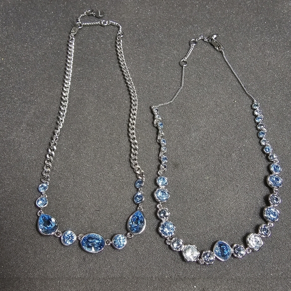 Lot Of 2 Silver Tone Givenchy Ladies Stackable Necklaces With Blue Crystals show - Picture 1 of 7